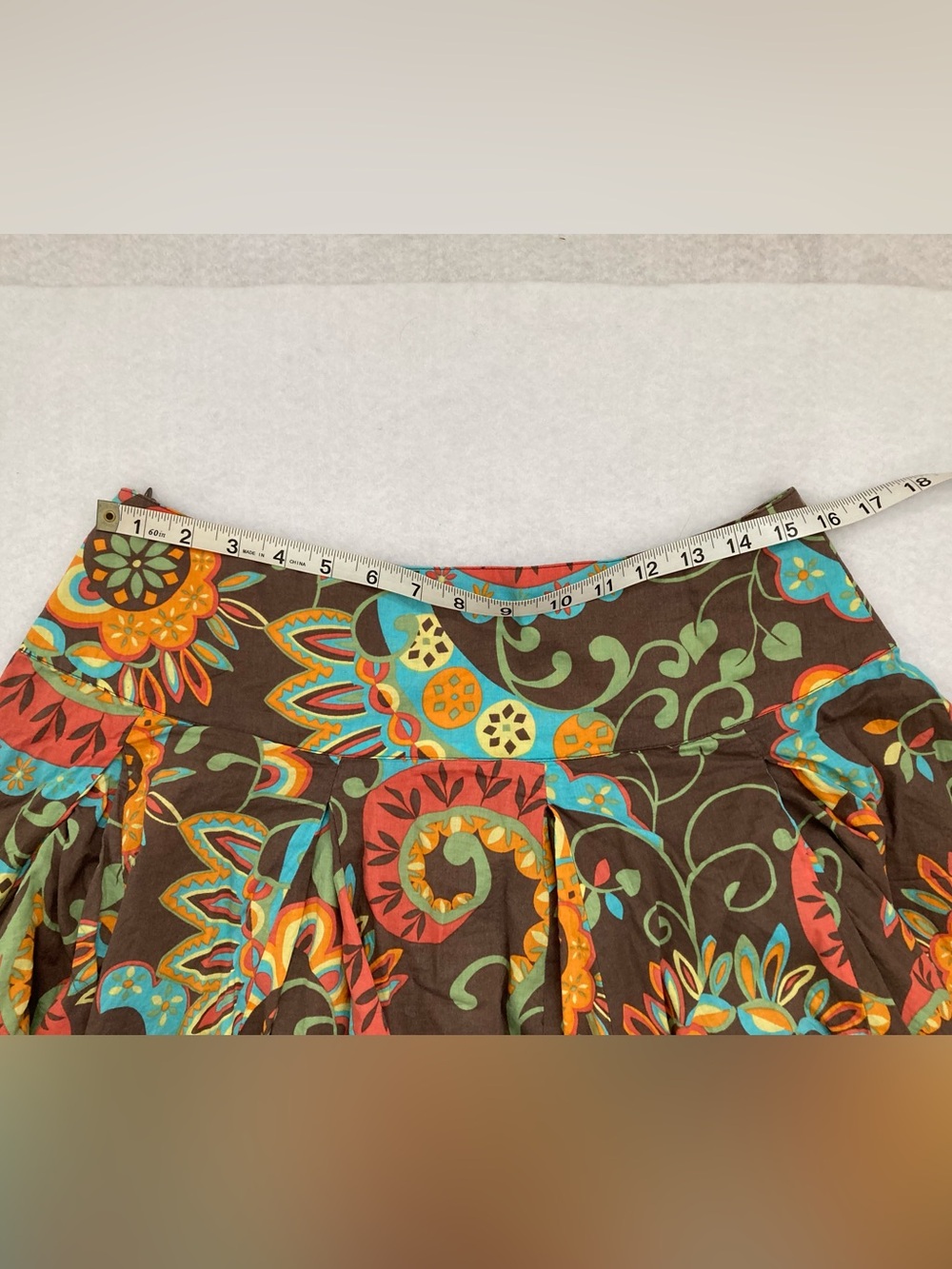 New York & Company brown pleated midi skirt with colorful floral paisley print - Picture 4 of 9